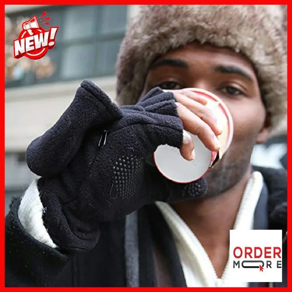 Fingerless Gloves with Phone Pocket, Adjustable Top, Magnetic Flap, Grip Dots